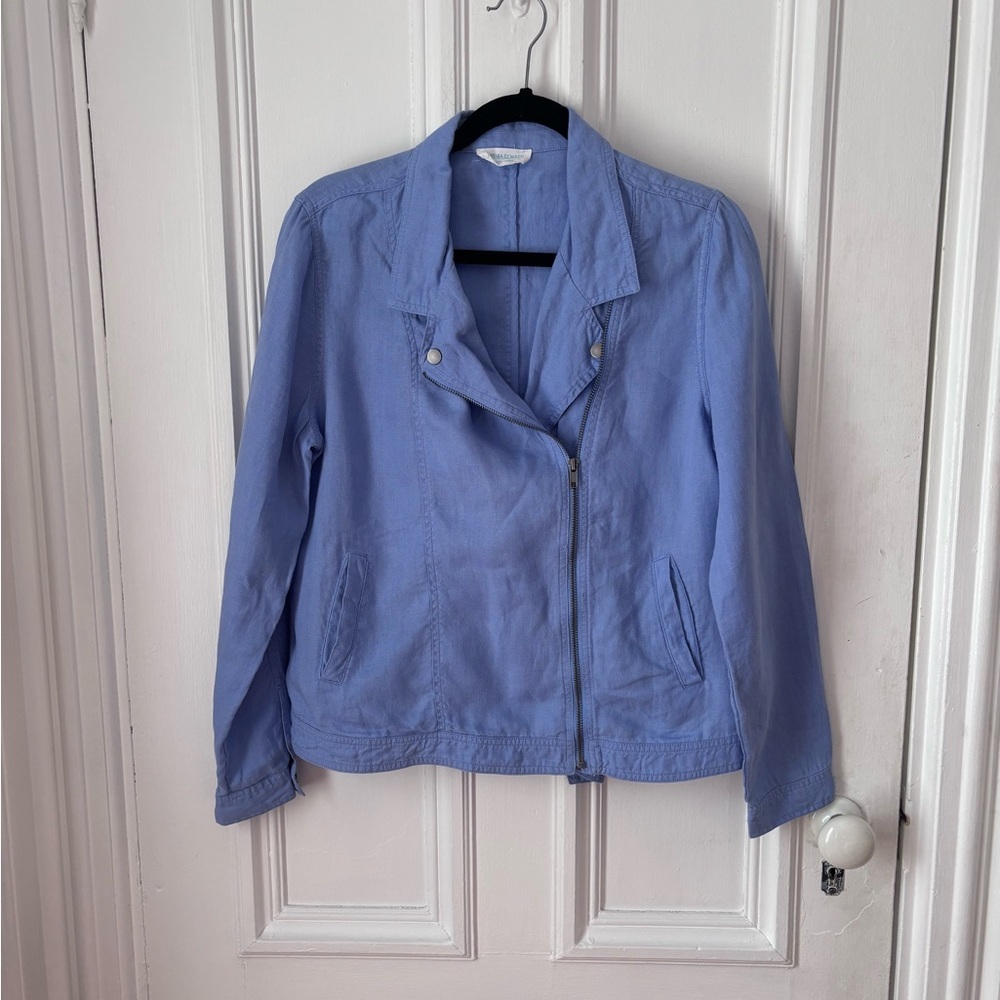 Cynthia Rowley 100% Linen Zip front Asymmetrical Closure No SizeTag Blue Medium